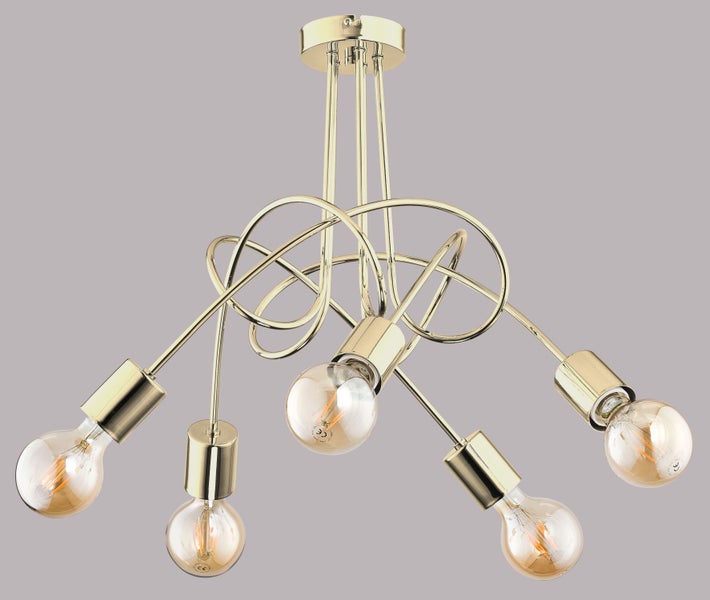 Moderne Deckenleuchte mit fünf Lichtquellen und geschwungenem Metalldesign