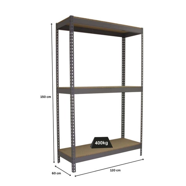 Schwerlastregal MID WOOD YETI THREE | HxBxT 150x120x60cm | Fachlast 400kg | Grau