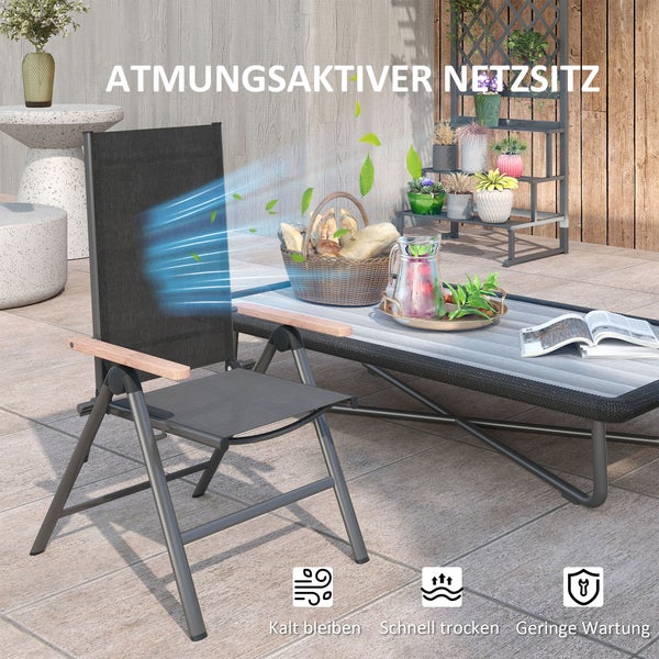 Outsunny Gartenstuhl aus Stahl Klappstuhl mit Armlehnen klappbar Balkonstuhl Campingstuhl 120kg Belastbarkeit Hochlehner Terrassenstuhl für Garten, Balkon, 60 x 73 x 108cm Schwarz