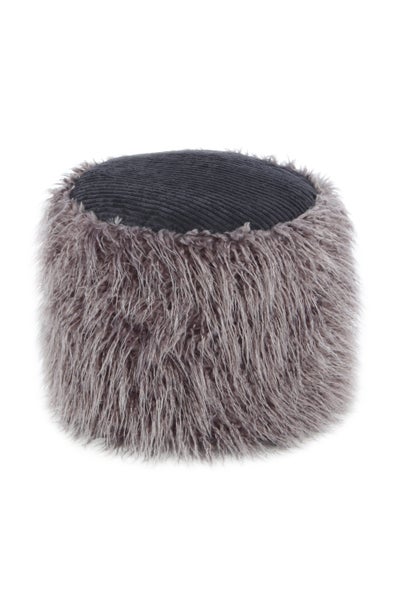 Pouf, Fellpouf Hocker modern Dunkelgrau / Schwarz Rund Ø 45 cm