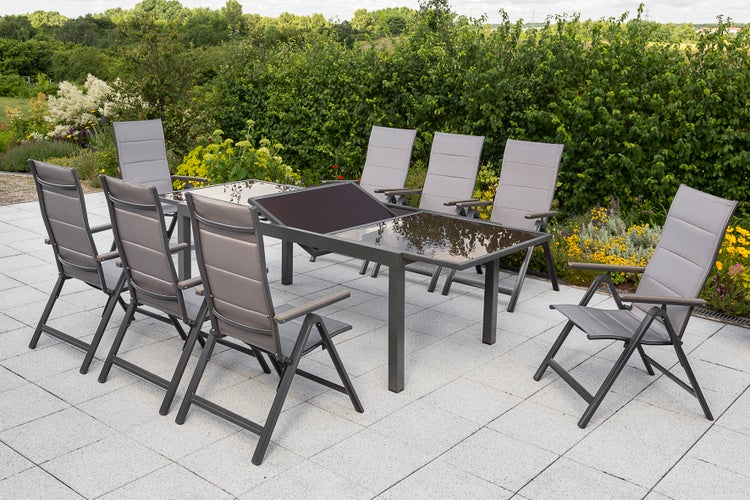 Trivero Gartenmöbelset 9tlg., Klappsessel, Ausziehtisch 140 (200) x 90 cm