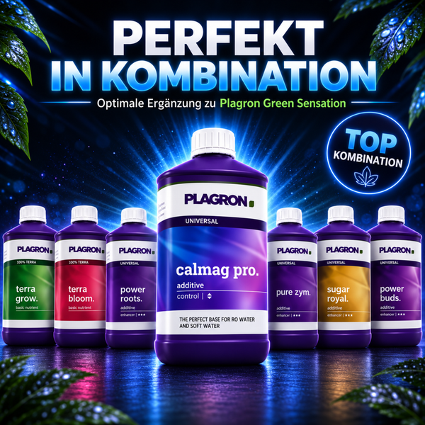 Plagron Calmag Pro und weitere Plagron Pflanzennährstoffe in einer Produktübersicht für die optimale Pflanzenpflege.
