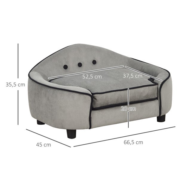 PawHut Haustiersofa, Hundebett, Hundematte, Hundesofa, Naturholz+Plüsch, Grau, 66,5 x 45 x 35,5 cm