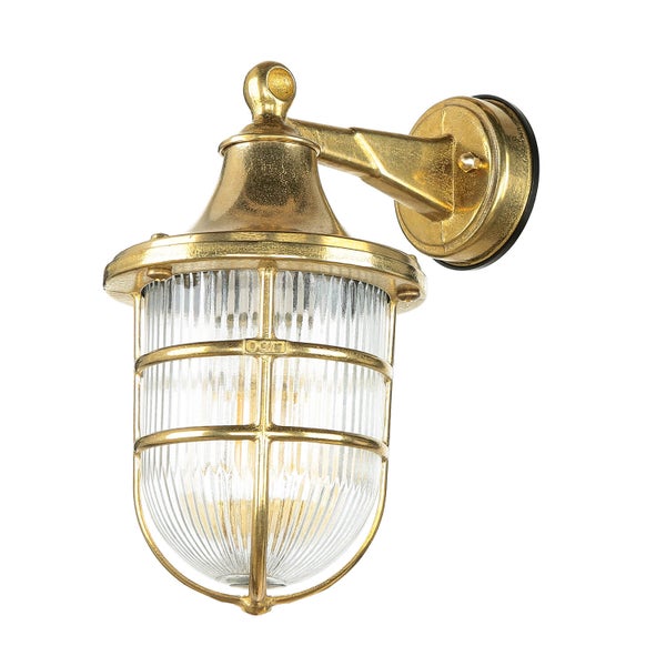 Goldene Wandleuchte mit Glasabdeckung für den Außenbereich