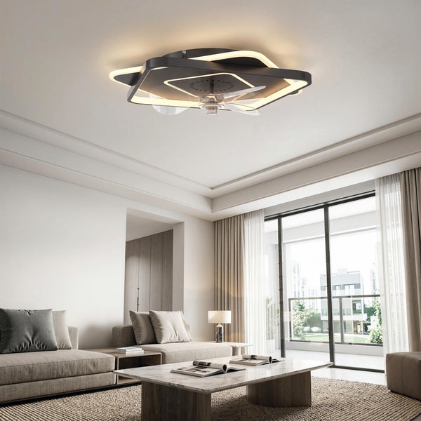 HOMCOM LED Deckenleuchte mit Ventilator, Leise 53 cm Deckenventilator mit Beleuchtung, mit 6 Geschwindigkeiten, Timer, Fernbedienung, 3 Farbtemperaturen, Umkehrbar DC Motor für Wohnzimmer, Schwarz