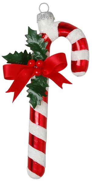 Zuckerstange 10cm Glasornament, mundgeblasen und handekoriert, 1 Stck., Weihnachtsbaumkugeln, Christbaumschmuck, Weihnachtsbaumanhänger