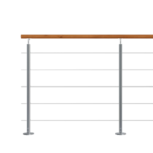 Geländer mit Holzhandlauf und Edelstahlseilen