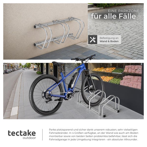 Fahrradständer tectake  von beiden Seiten befahrbar aus rostfreiem Stahl silber