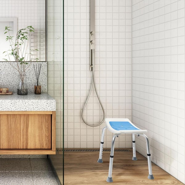 FLOORDIREKT Duschhocker Noah - Höhenverstellbar mit Anti-Rutsch-Gummifüßen - Bis 136 kg belastbar