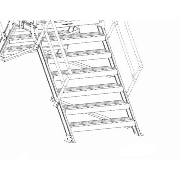 Technische Zeichnung einer Gerüsttreppe mit Geländer.