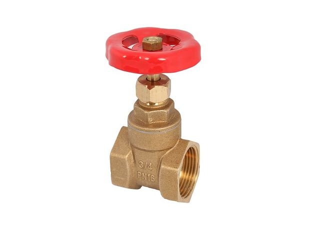 Muffen-Absperrschieber aus Messing mit rotem Handrad, 3/4 Zoll, Nenndruck PN16