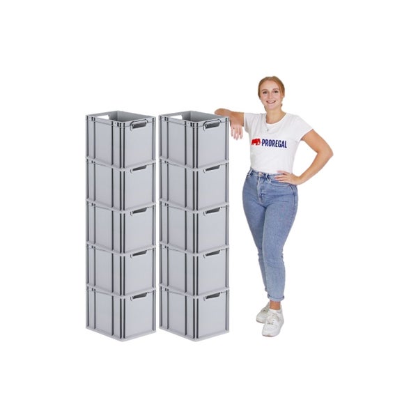 PROREGAL Spar Set 10x Eurobox Nextgen Economy Mit Scharnierdeckel & Grünen Schiebeschnappverschlüssen Griffe Offen HxBxT 32 x 30 x 40 cm 30 Liter