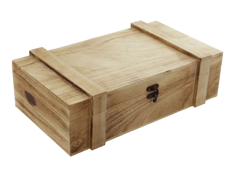 FRANK FLECHTWAREN | Holztruhe Rustikal, für 2 Flaschen, HOLZ, 36 x 21 x 11 cm, ohne Inhalt