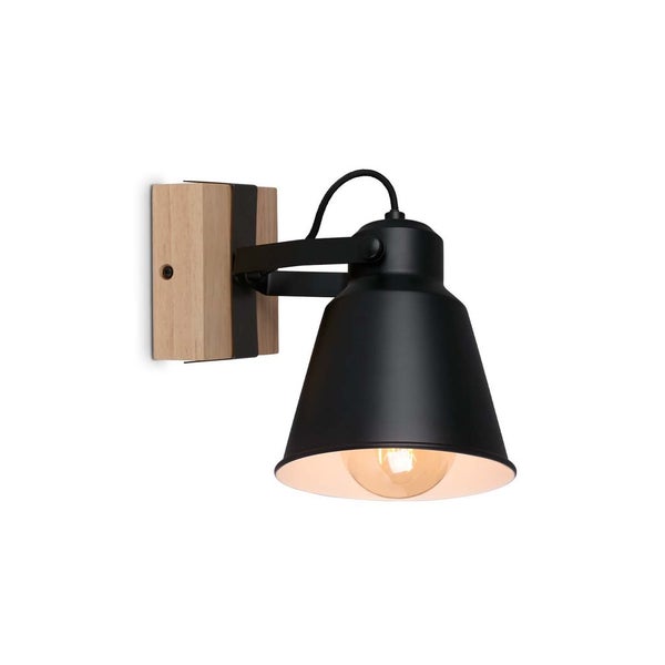 Wandleuchte Wandspot Schwenkbar 1xE27 40W schwarz Metall-Holz Briloner
