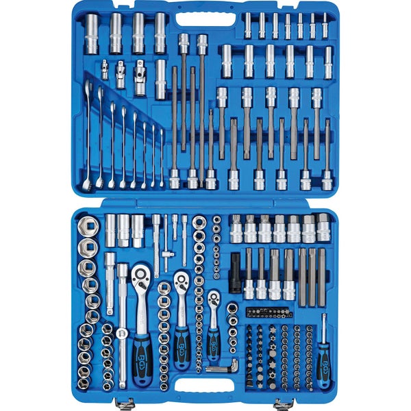 Werkzeugkoffer mit diversen Schraubenschlüsseln, Steckschlüsseln und Bits