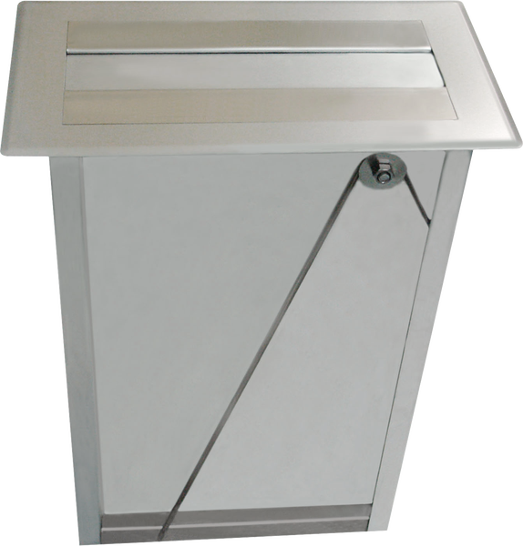 Einwurf Briefkasten aus Edelstahl für den Mauereinbau mit Briefschlitz und Entnahmetür.
