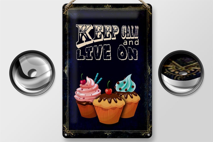 Blechschild Spruch 20x30cm Cupcake Keep Calm and live on