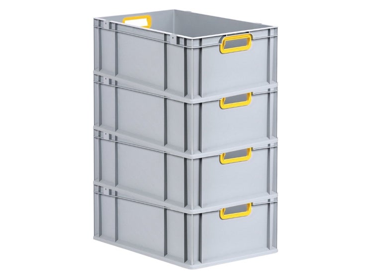 PROREGAL Spar Set 4x Eurobox Nextgen Color HxBxT 22 x 40 x 60 cm 44 Liter Griffe Gelb Offen Verstärkter Boden Eurobehälter Transportbox