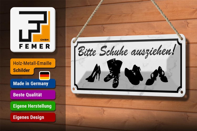 Blechschild Spruch 27x10cm bitte Schuhe ausziehen Dekoration