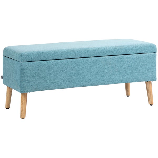 HOMCOM Sitzbank mit Stauraum Polsterbank mit Leinenoptik, Sitztruhe mit Holzbeine, Truhenbank für Wohnzimmer Schlafzimmer Flur 110 x 39 x 45 cm, Blau