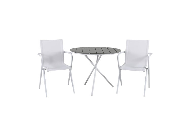 Parma Gartenset Tisch Ø90cm und 2 Stühle Alina weiß, grau, cremefarben. 90 X 90 X 74 cm