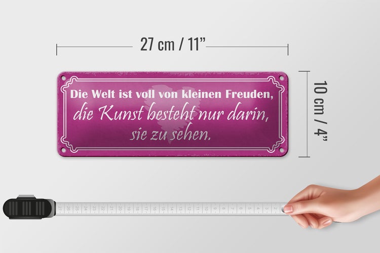Blechschild Spruch 27x10cm Kunst besteht darin sie zu sehen Dekoration