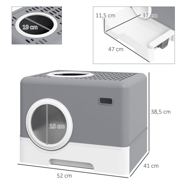 PawHut Katzentoilette mit Deckel, Toilette für Katzen bis 4 kg, 52 x 41 x 38,5 cm, Kunststoff, Grau,