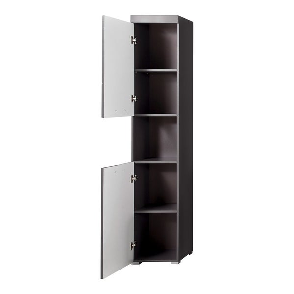 AmandaMando Bad Hochschrank 2 Türen, 1 offenes Fach grau, grau Hochglanz. 37 X 31 X 190 cm