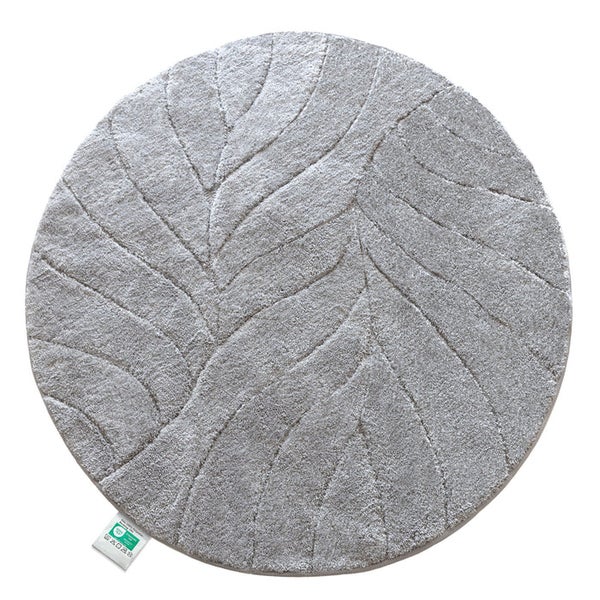 Runder, grauer Badteppich mit Blattmuster