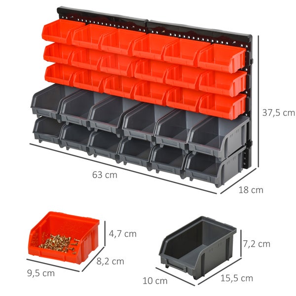 DURHAND, Werkzeuglochwand, Wandregal, 37,5L x 18B x 63H cm, Kunststoff, Rot+Grau+Schwarz