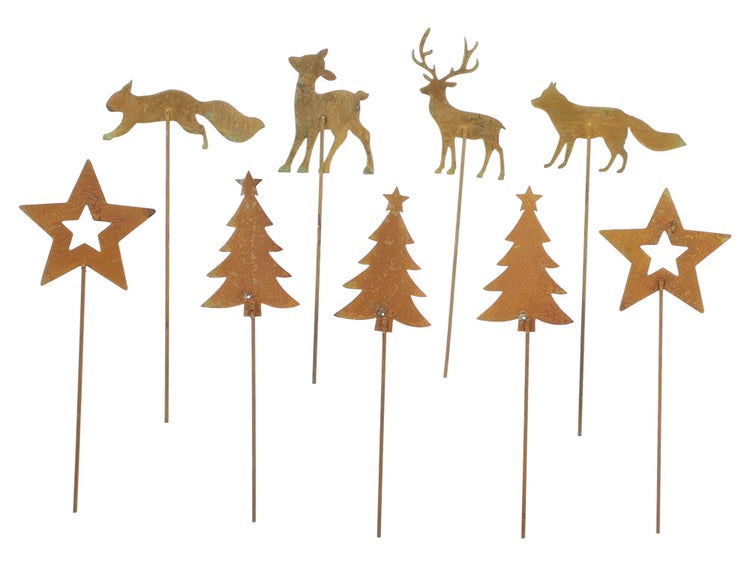 FRANK FLECHTWAREN | Metallstecker Weihnachtswald, 9er Set, METALL, ca. GH 16 cm