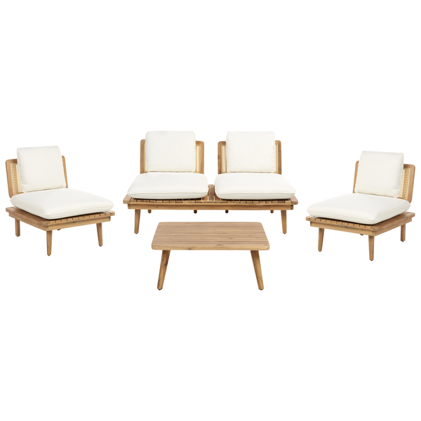 Lounge Set mit Tisch 4-Sitzer ACCADIA zertifiziertes Akazienholz Hellbeige