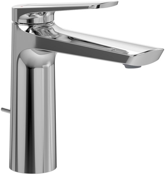 Villeroy & Boch Oasis Waschtischarmatur, Wasserhahn Bad mit Zugstange und Keramikkartusche, Waschbeckenarmatur wassersparend, Auslauf Höhe 114mm, rund, Chrom