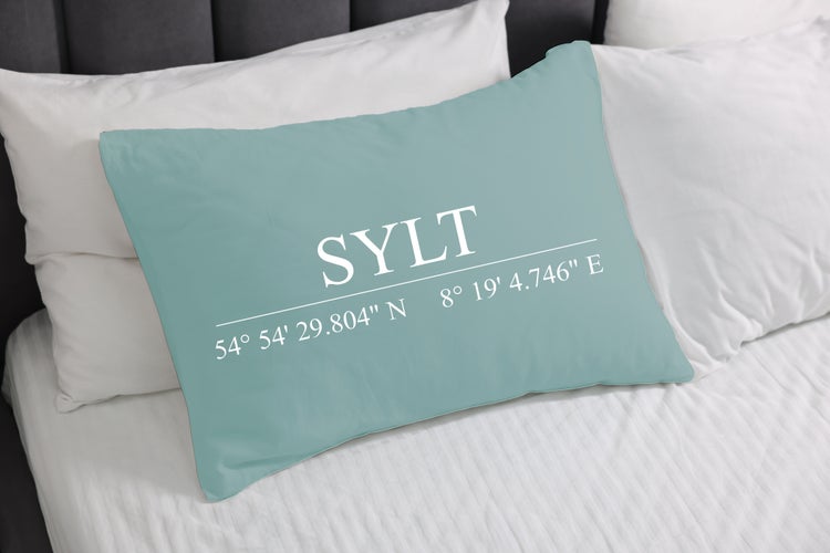 Kuschelkissen, Kissenhülle, Kissenbezug Schriftzug Sylt Türkis PI10887_60x40cm