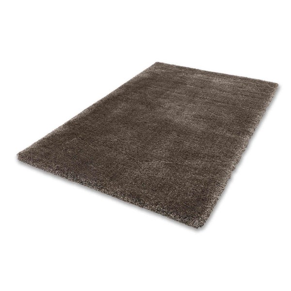 Rechteckiger Hochflor-Teppich in Braun, Shaggy-Stil.