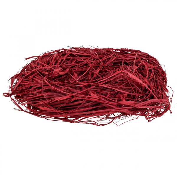 Rotes Dekogras aus Bast für Bastelarbeiten und Geschenkverpackungen.