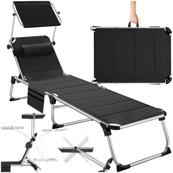 Sonnenliege tectake Lorella 220 x 60,5 x 34 cm, mit Seitentasche  gepolstert, klappbar schwarz