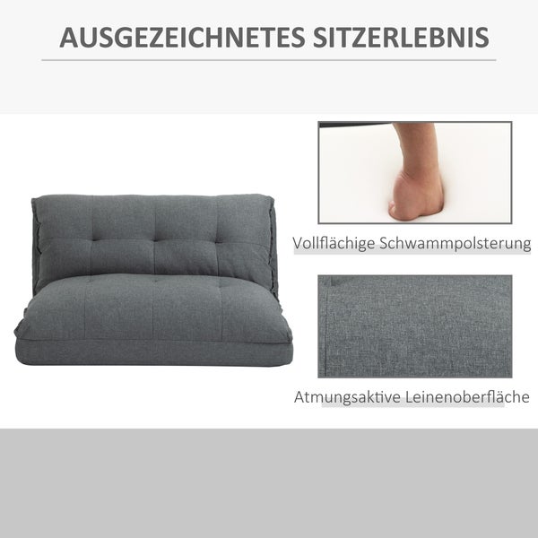 HOMCOM Bodenstuhl 2-in-1 Bodensofa Schlafsofa 13 Positionen Verstellbare Rückenlehne für Wohnzimmer Leinen 100 x 71 x 54 cm Grau