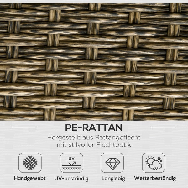 Outsunny Gartenmöbel-Set, 5 tlg. Rattan Sitzgarnitur mit Kissen, Sitzgruppe mit 2 Sesseln, 2 Couchtischen, 1 Doppelsofa, Balkonmöbel im Boho-Stil, für 4 Personen, Alu, Braun
