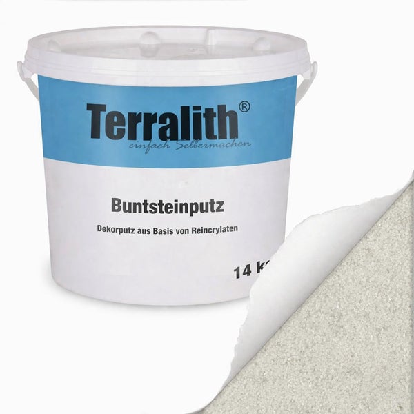 Terralith Buntsteinputz im 14 Kilogramm Eimer, Dekorputz auf Basis von Reincrylaten mit feiner Steinstruktur.