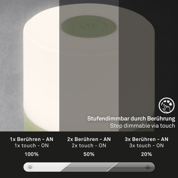 BRILONER ? Mini LED Akku Tischleuchte IP44, Stufenweise Dimmbar, Touch, Mobiles Licht, LED Tischlampe Aussen, 7 cm hoch, Grün