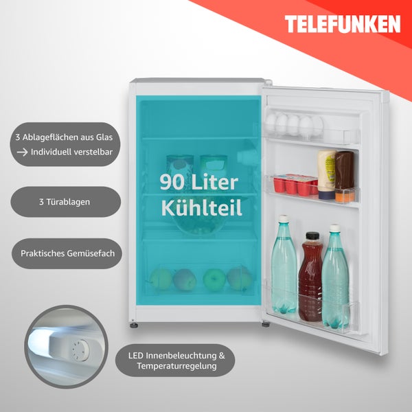Telefunken CF-31-121-W Kühlschrank ohne Gefrierfach Freistehend 90 L Gesamt-Nutzinhalt Temperaturregelung