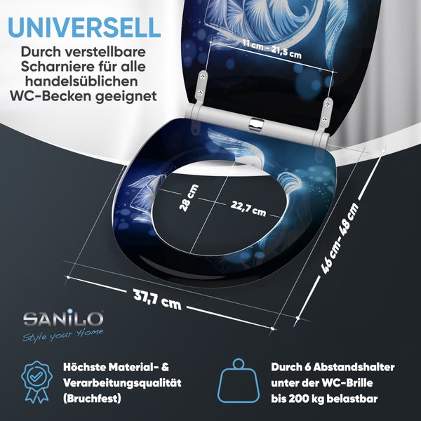 Sanilo Toilettendeckel mit floralem Muster und Größenangaben