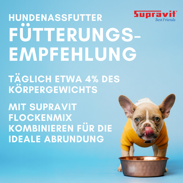 Hundenassfutter Fütterungsempfehlung mit Supravit Logo