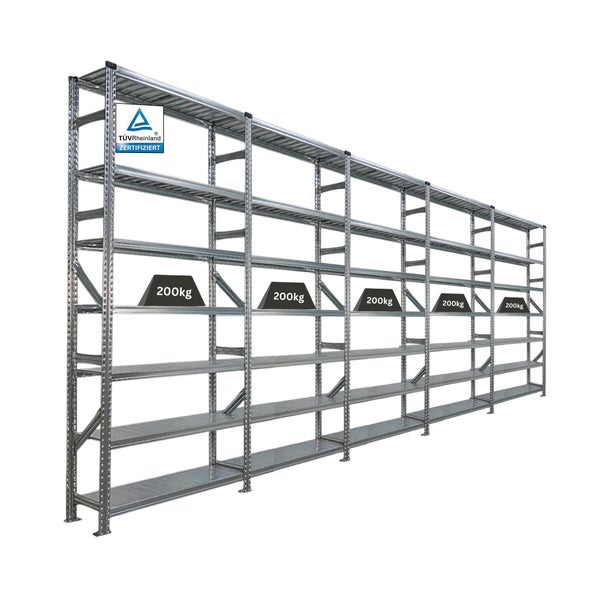 Metallregal mit fünf Ebenen und TÜV Rheinland Zertifikat