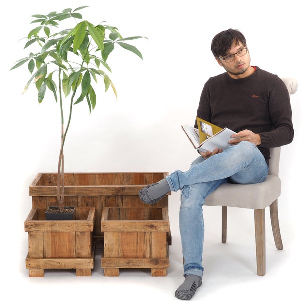 Übertopf-Set FLOWERPOT 3-tlg. Recyclingholz massiv,  2 verschiedene Größen naturfarben