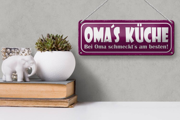 Blechschild Spruch 27x10cm Oma`s Küche schmeckt`s am besten Dekoration