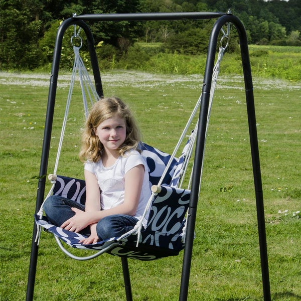 AMANKA Hängesesselgestell mit Hängestuhl - Schaukel für Kinder und Erwachsene - Komplettset Metall-Gestell mit Hängesitz in Blau - für Innen und Außen