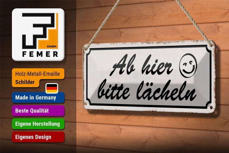 Blechschild Spruch 27x10cm ab hier bitte lächeln Dekoration