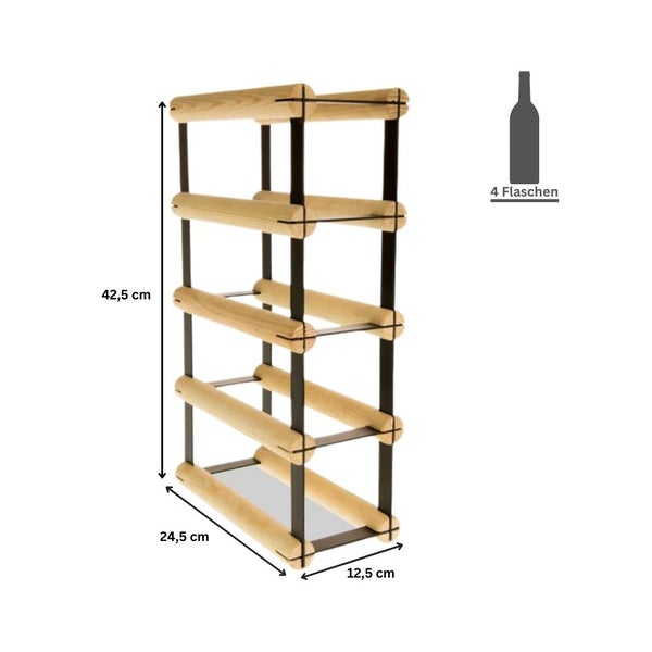 PROREGAL Modulares Weinregal Vinotega Mod Metal HxBxT 42,5 x 12,5 x 24,5 cm 1 x 4 Flaschen Massives Kiefernholz Natur
